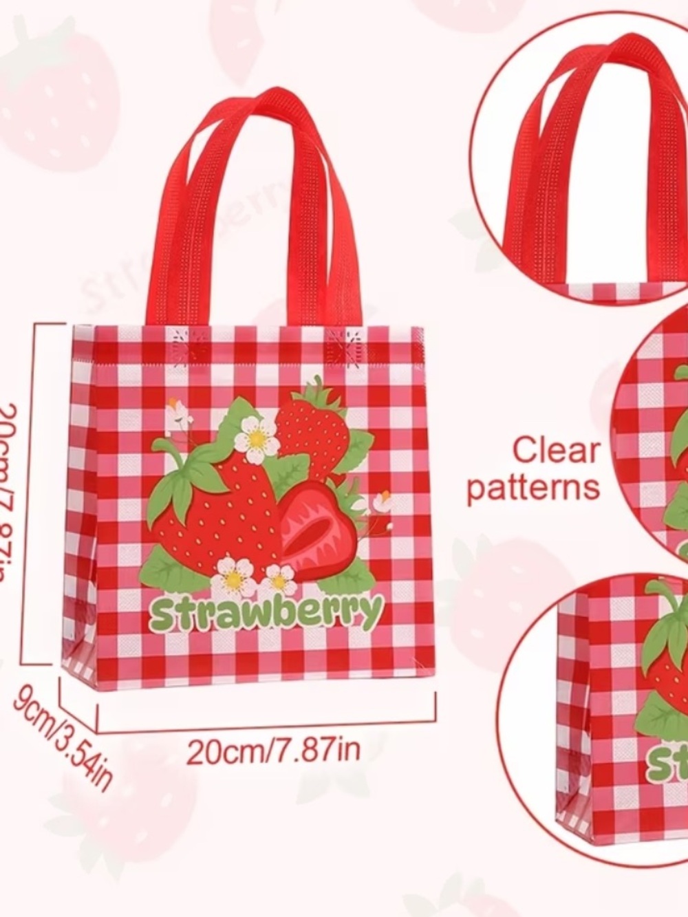 12 Strawberry Reusable Gift Bags Party Favor Tote Bags Tea Party Summer π - Picture 9 of 12